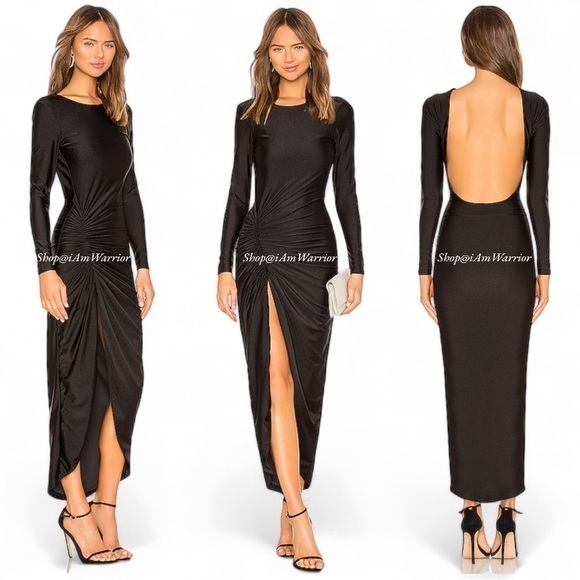Superdown black bodycon long sleeve open back ruched dress *shop@iamwarrior - Picture 1 of 11